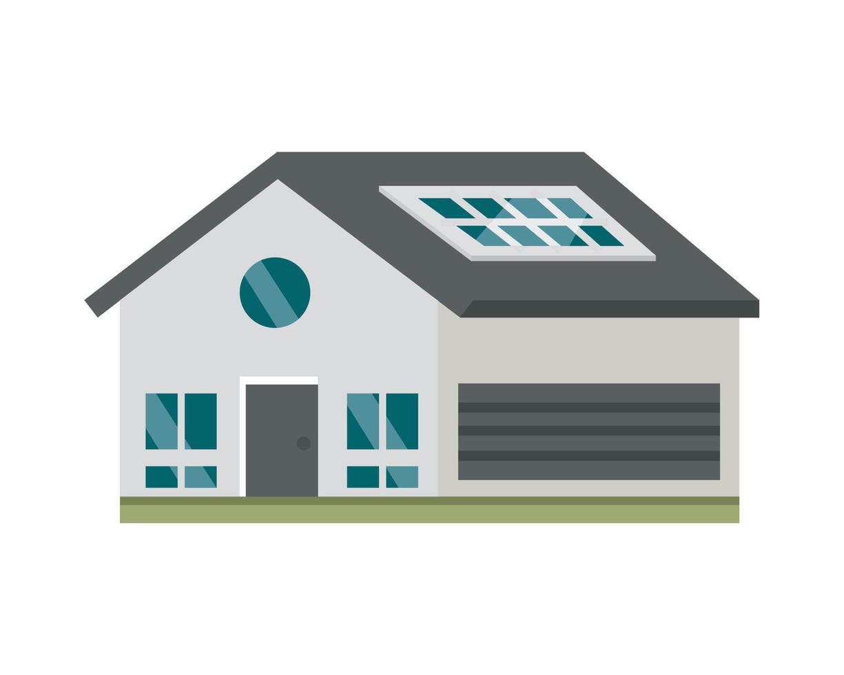 house with solar panel in roof vector