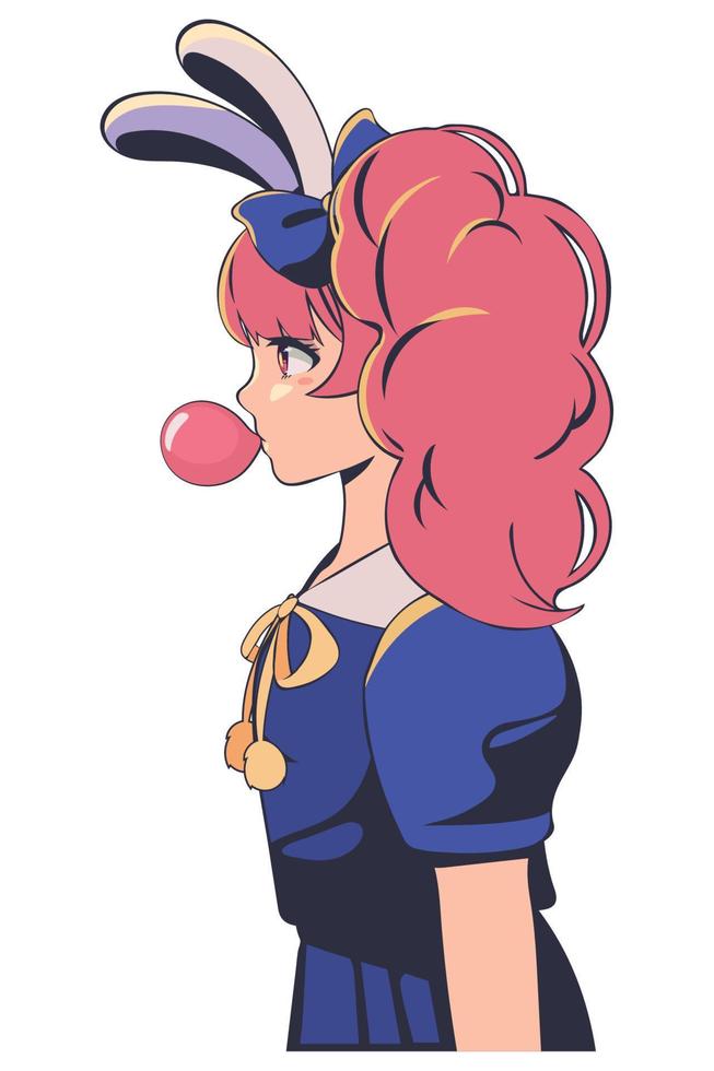 anime female with bubble gum vector