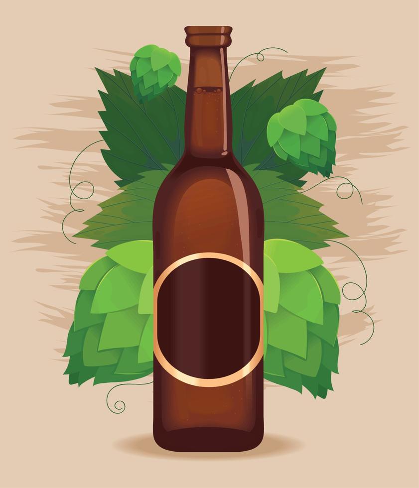 beer bottle with hops vector