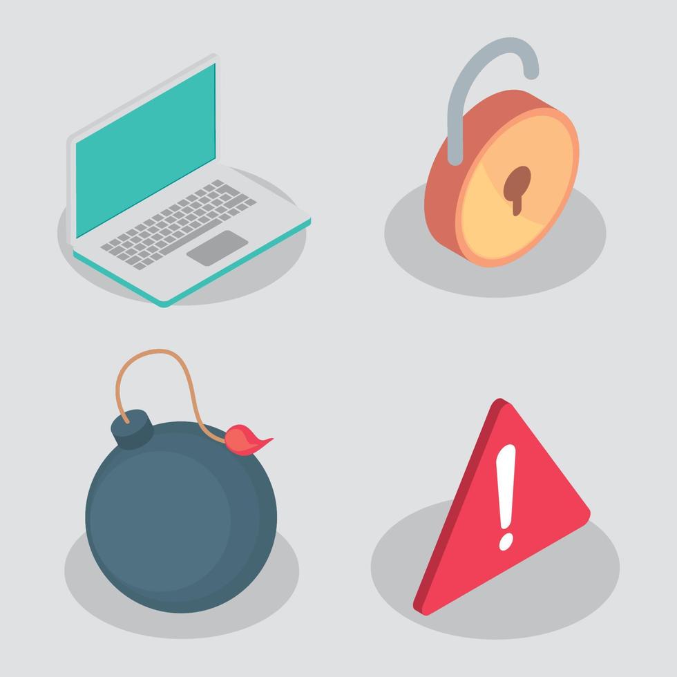 set of isometric cyber fraud vector
