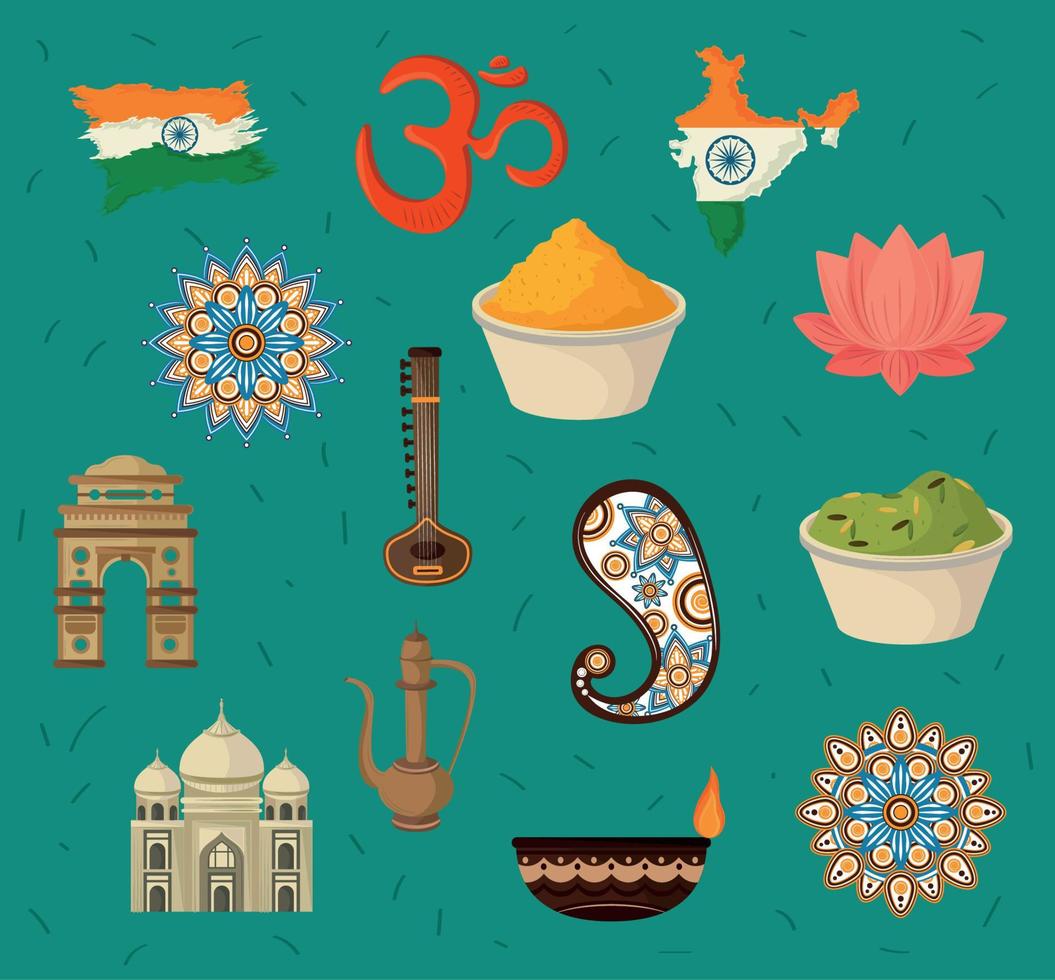 icons set india culture vector