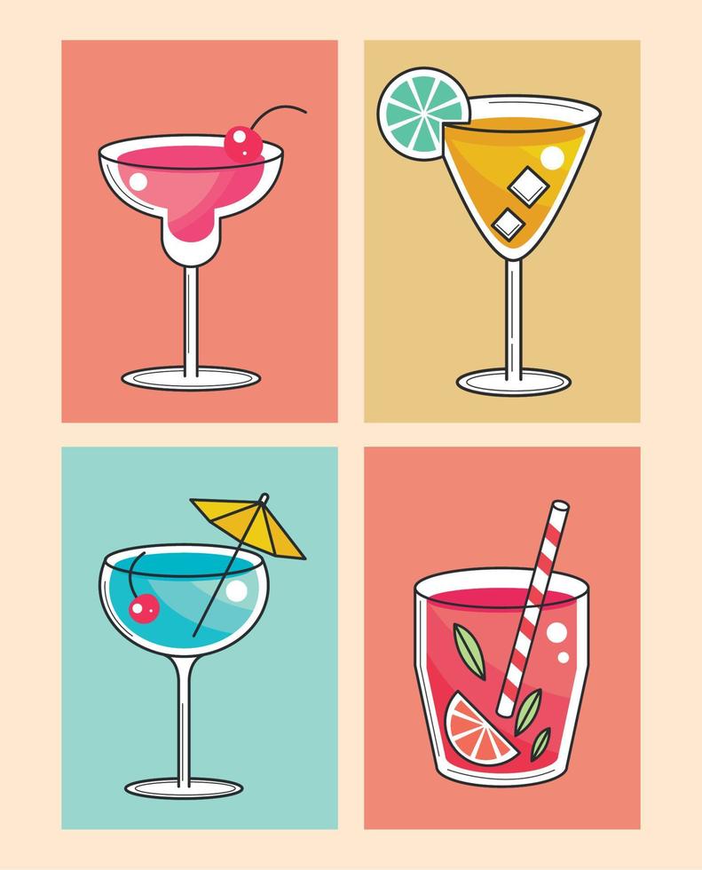 icons cocktails beverages vector