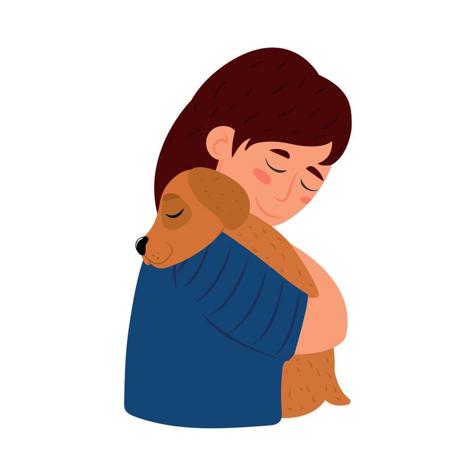 woman hugging dog vector