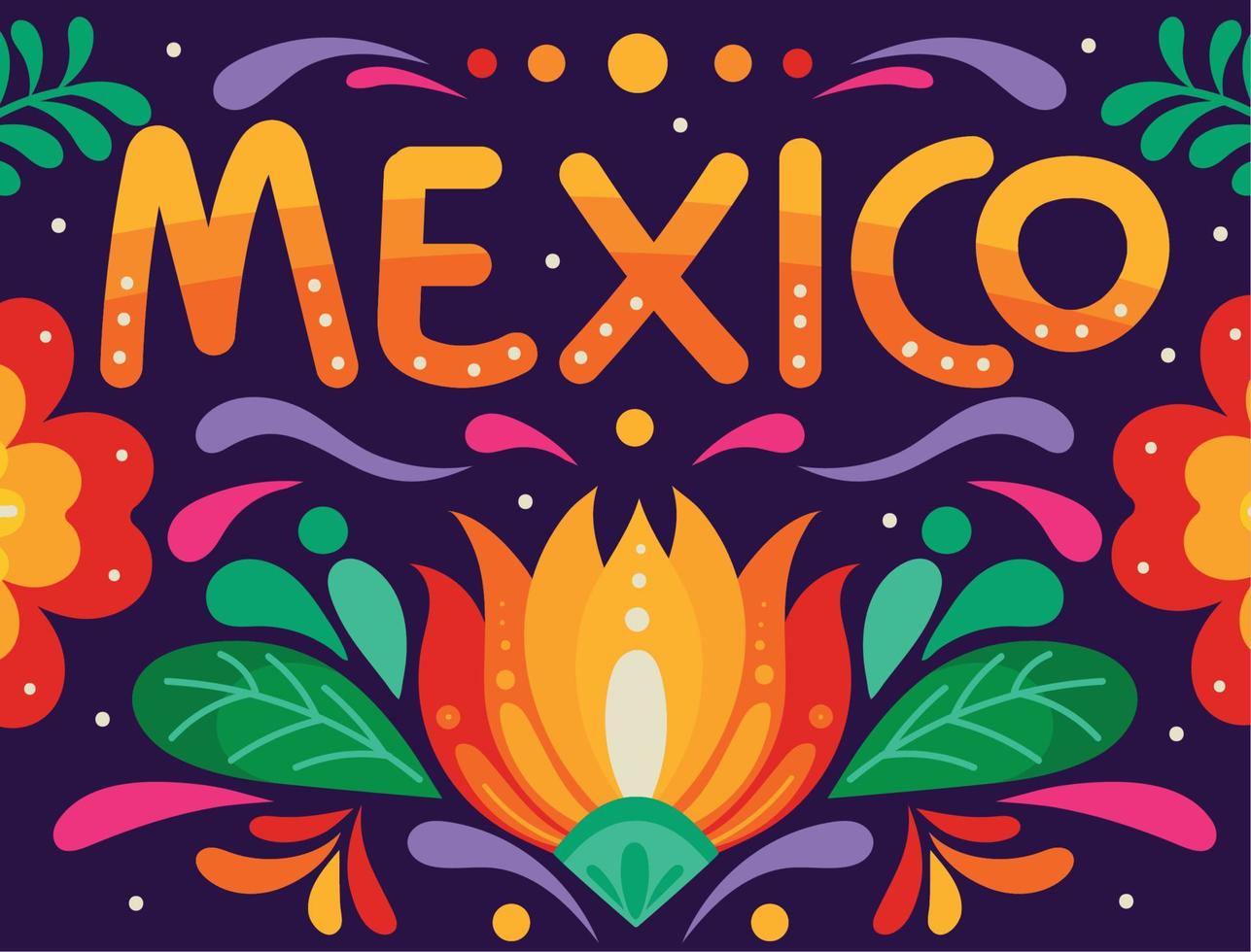 mexico lettering and flowers vector