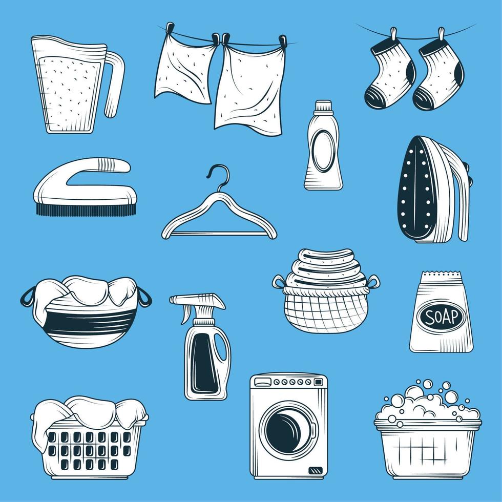laundry, icon set vector