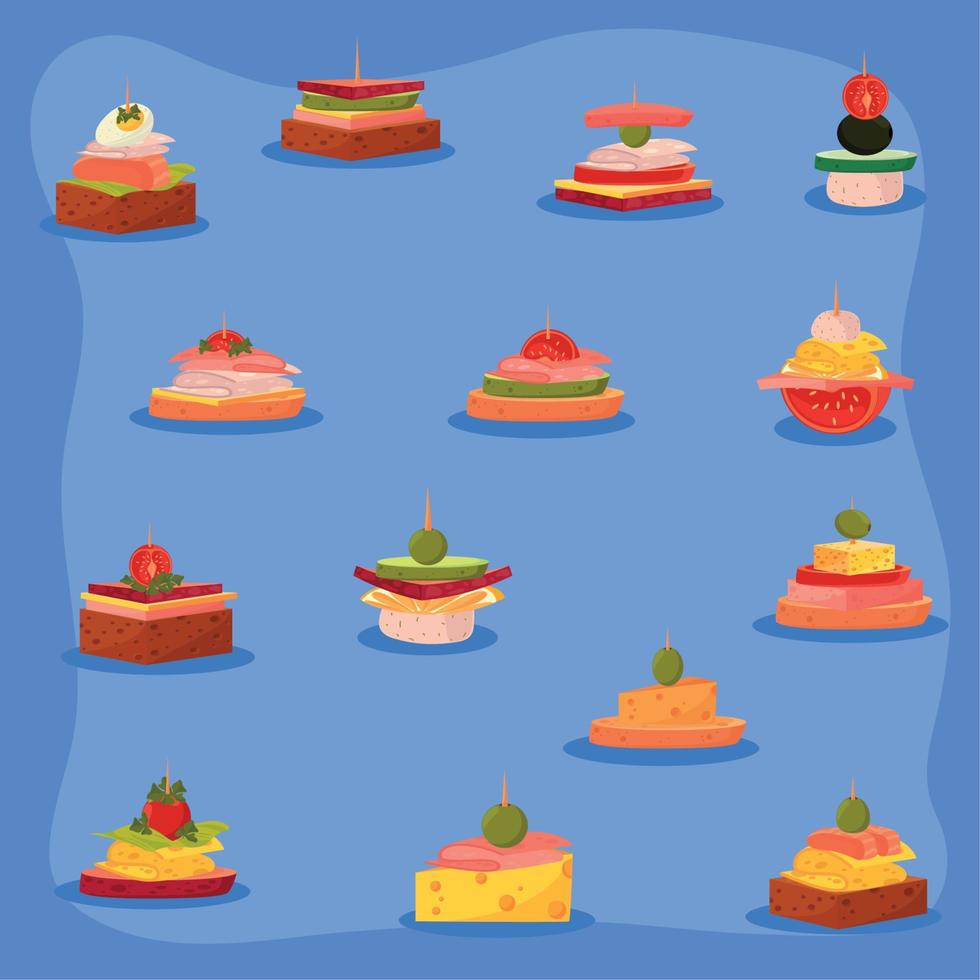 set of appetizers icon vector