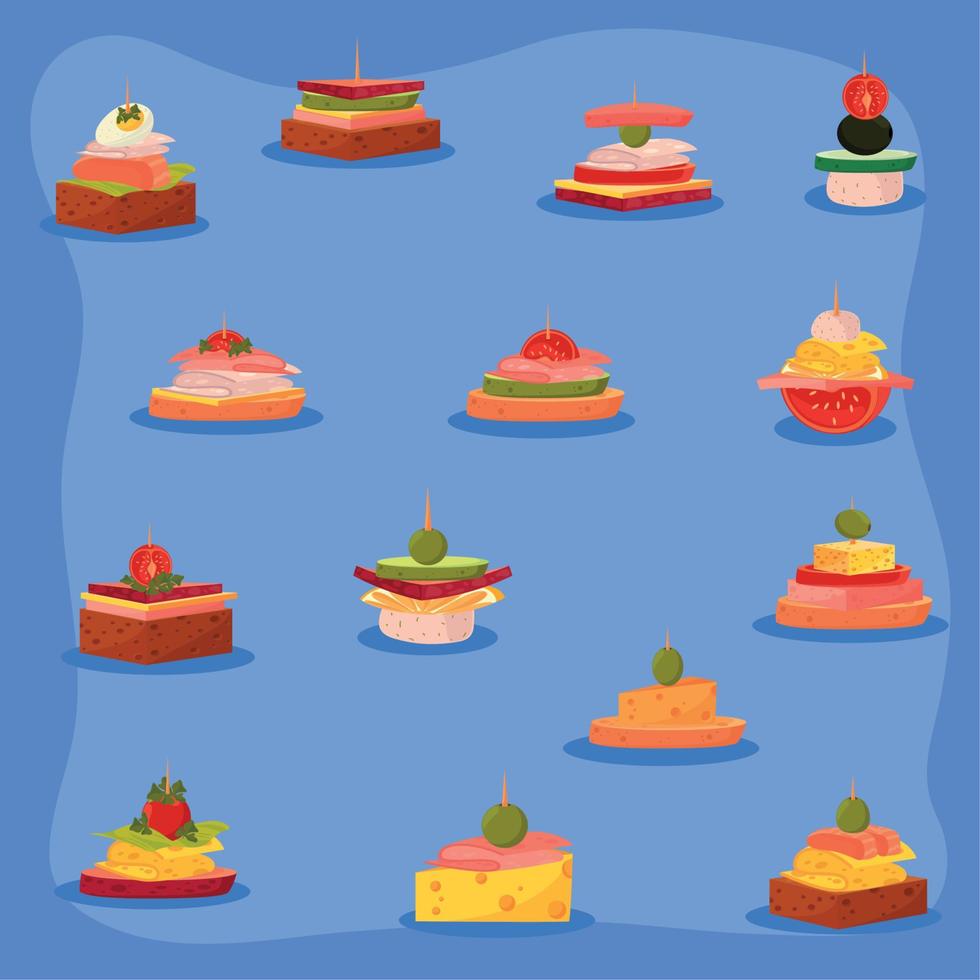 set of appetizers icon vector