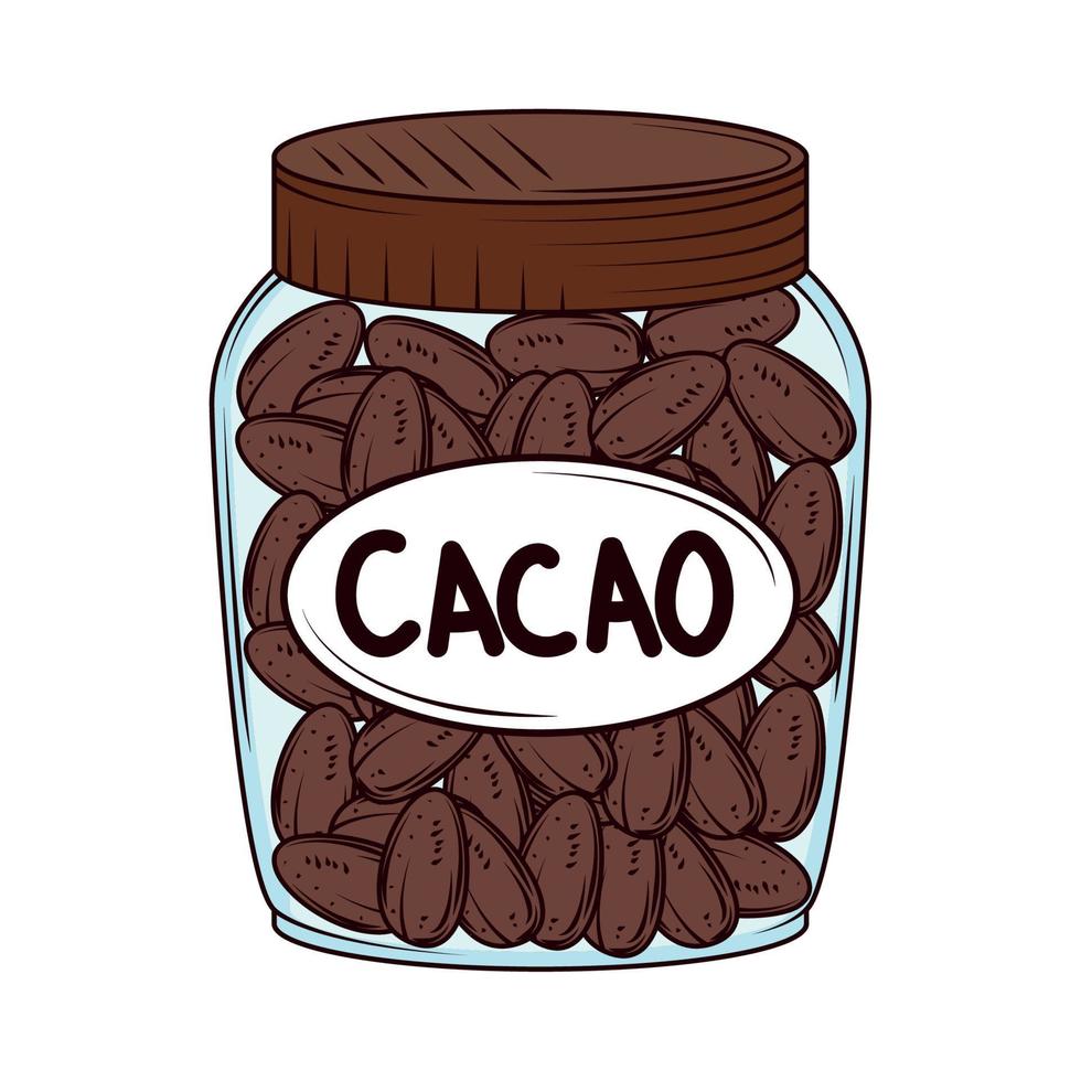 jar with cacao seeds vector