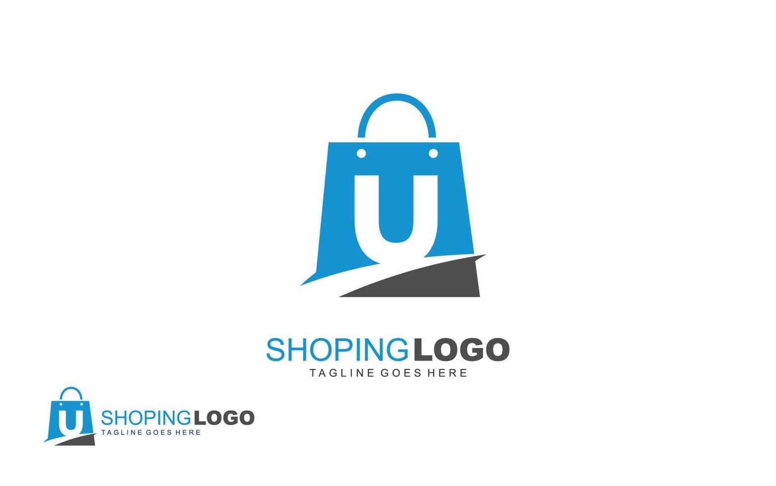 U logo ONLINESHOP for branding company. BAG template vector illustration for your brand.