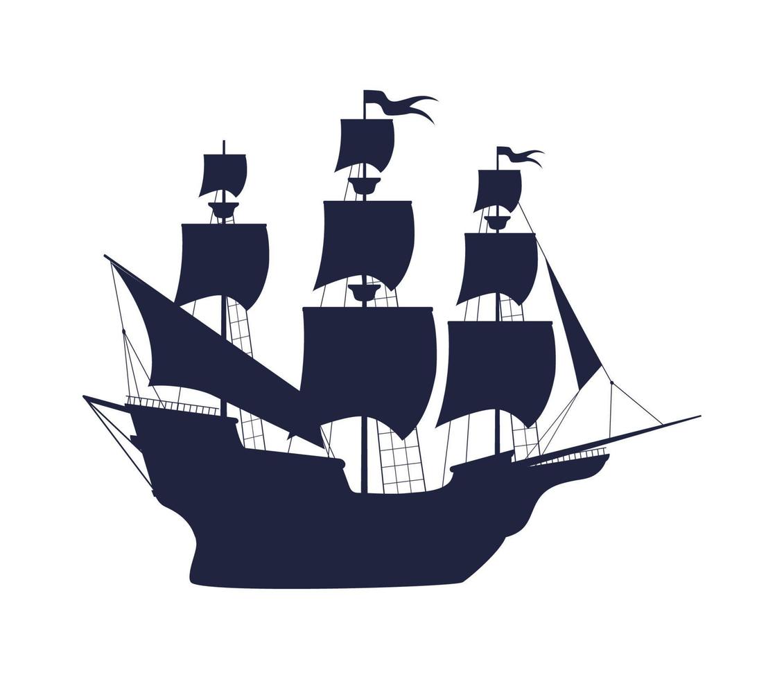 silhouette caravel ship vector
