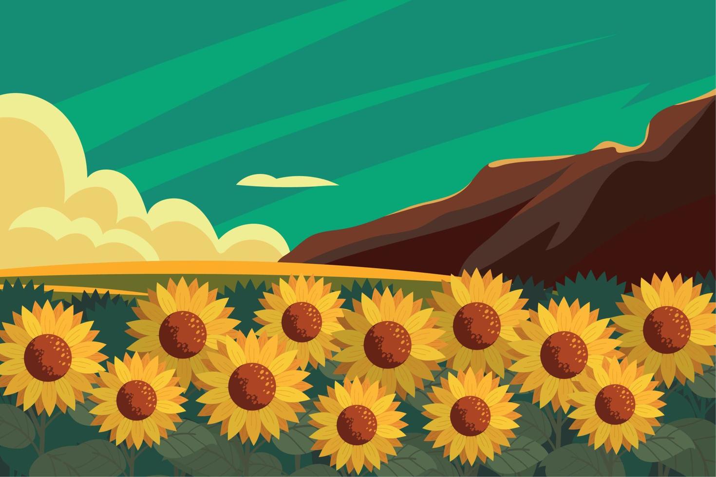 sunflowers rural landscape vector