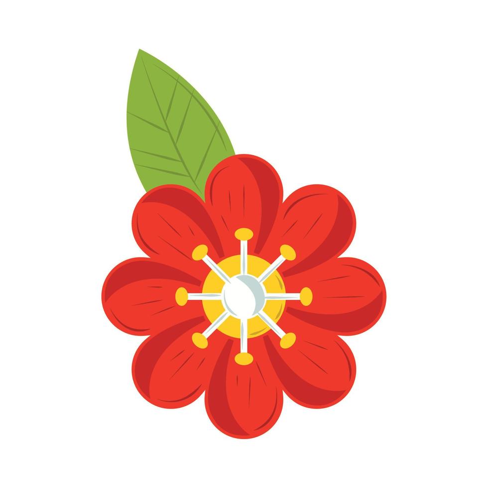 flor roja y hojas vector