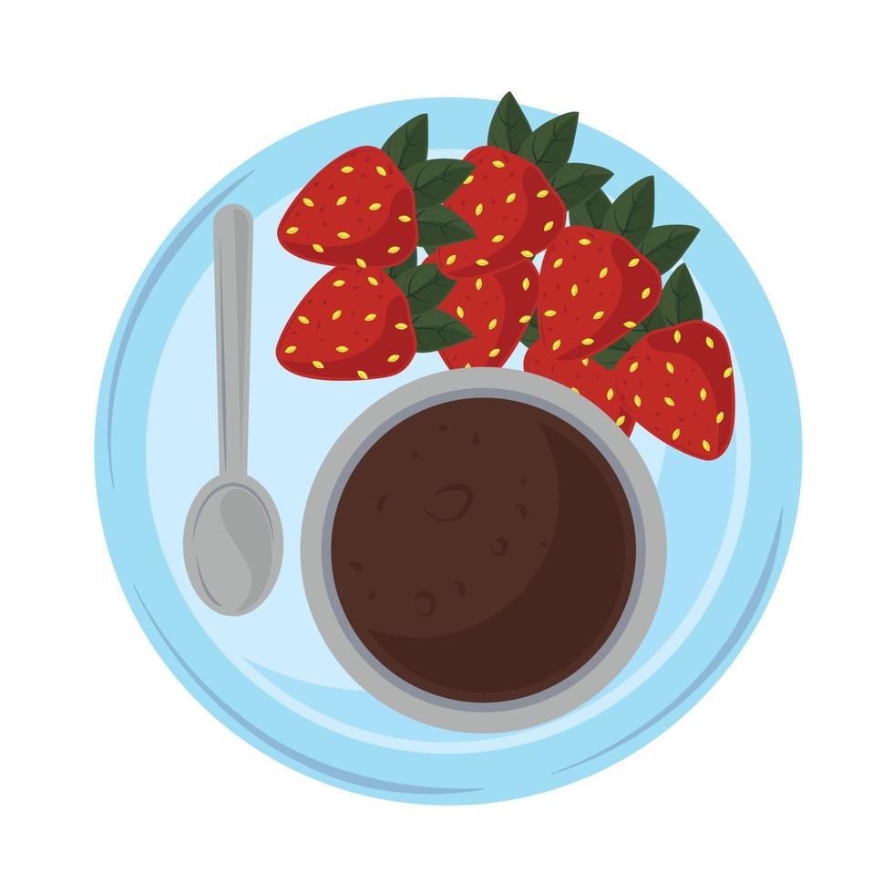 breakfast fruits and chocolate cup vector