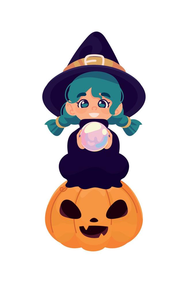halloween witch and pumpkin vector