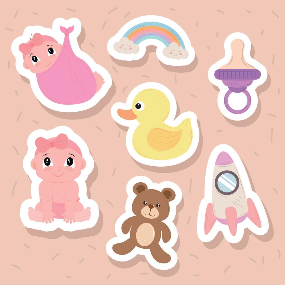 icons sticker of baby shower vector