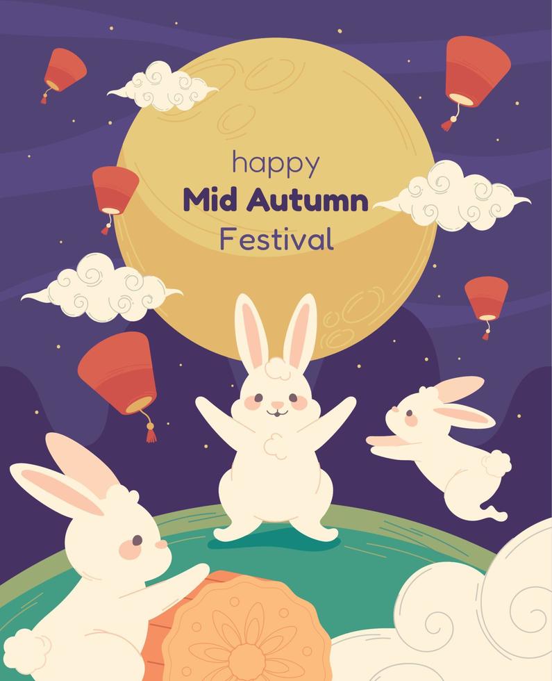 happy mid autumn festival vector