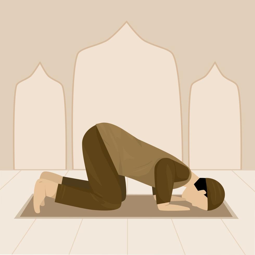 muslim man prays at mosque vector