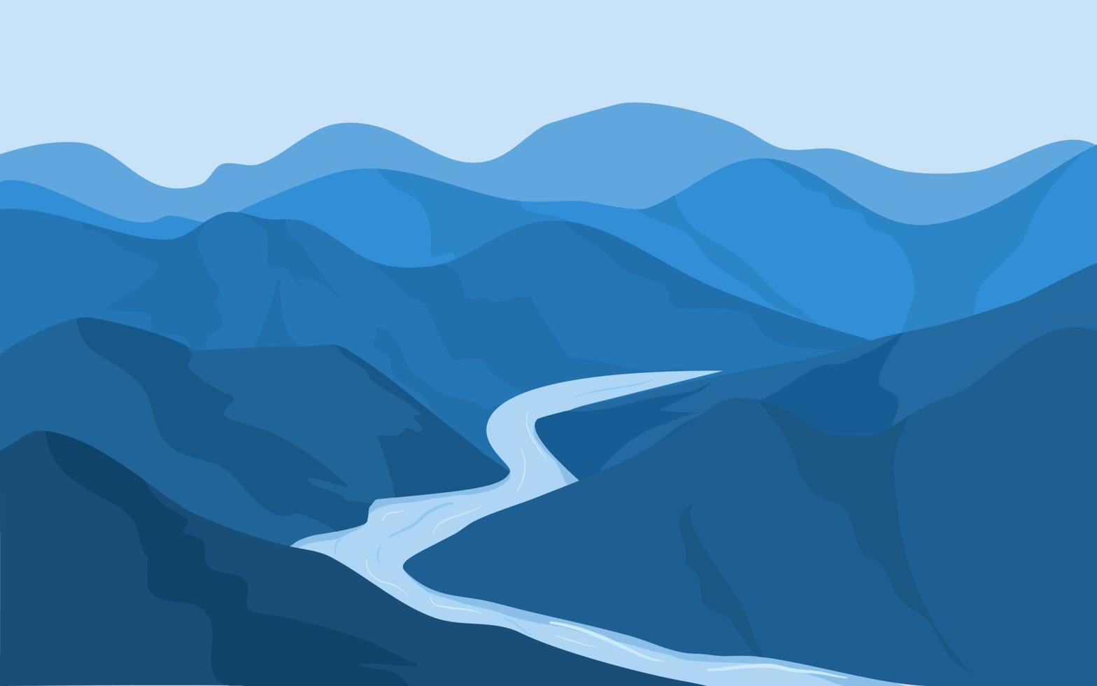 montaña azul con fondo de paisaje de río vector