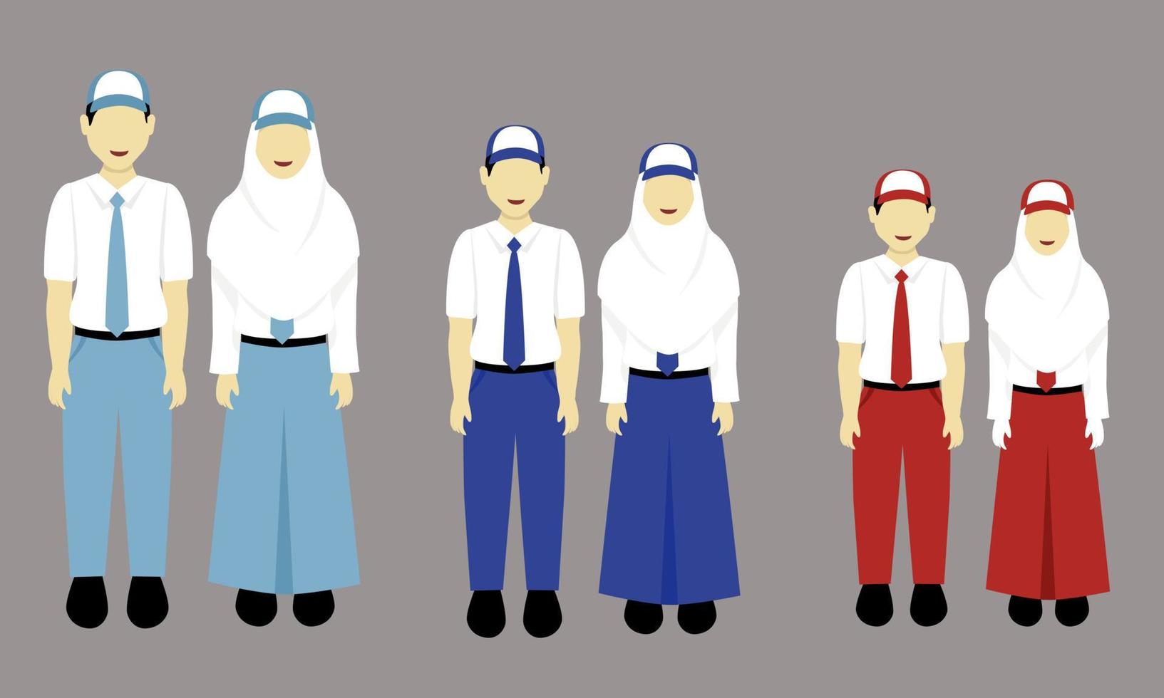 set of indonesian muslim student character vector