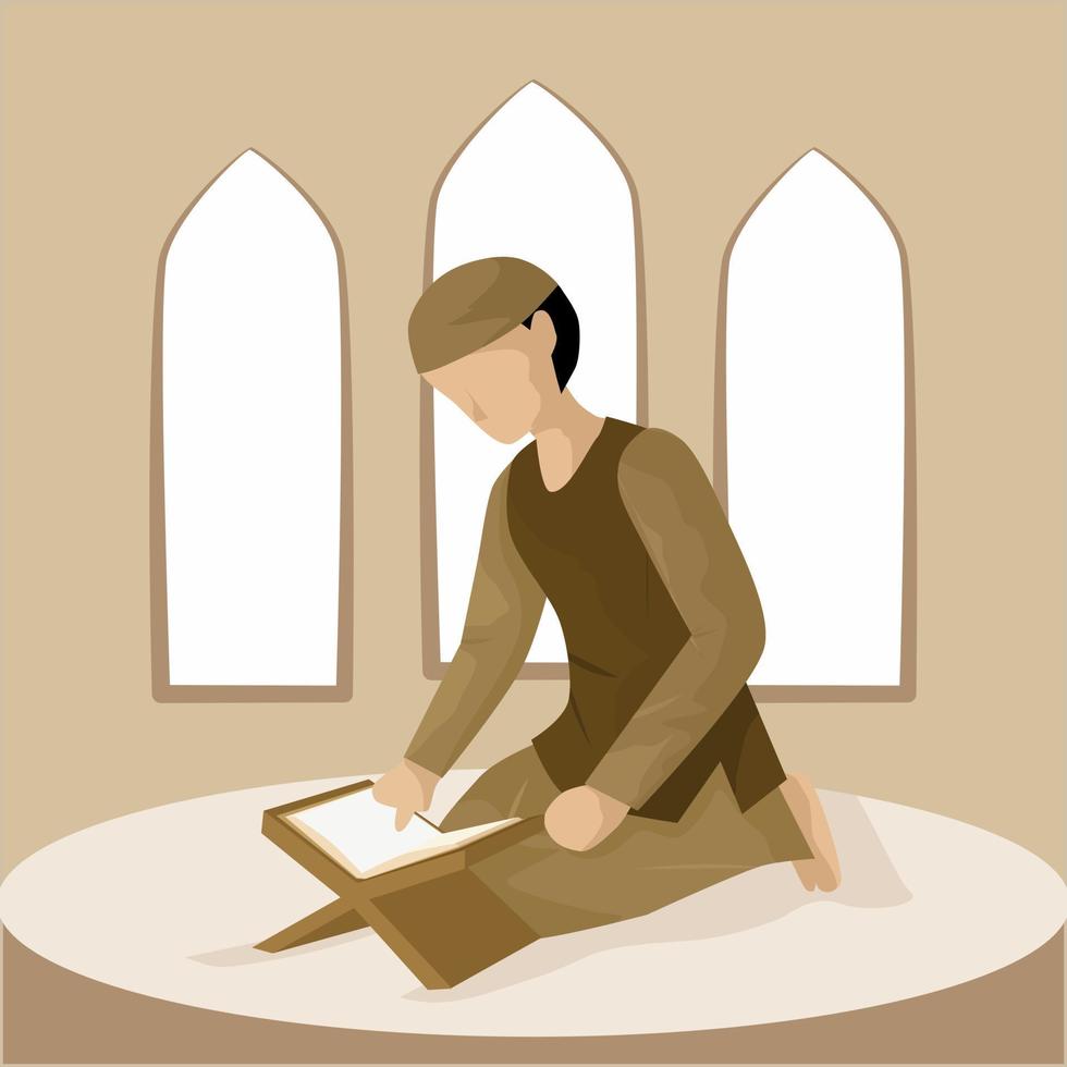 Muslim Man Reading Quran vector
