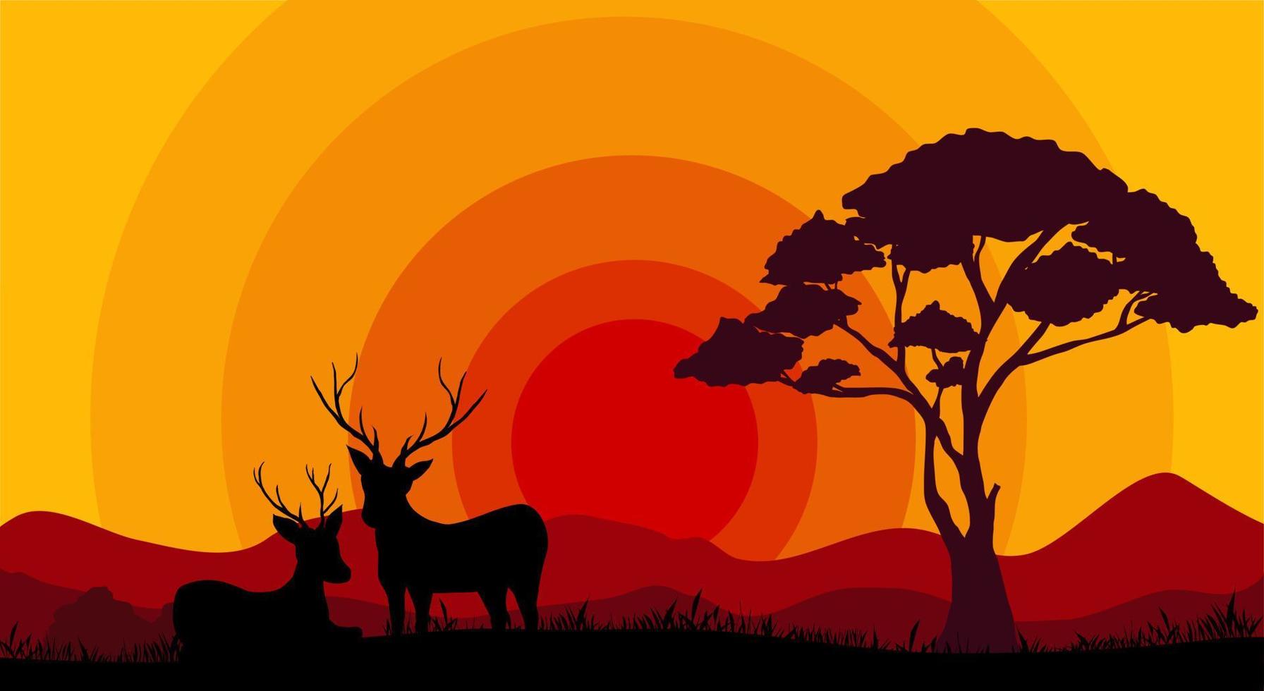 Savanna Silhouette with Deer vector