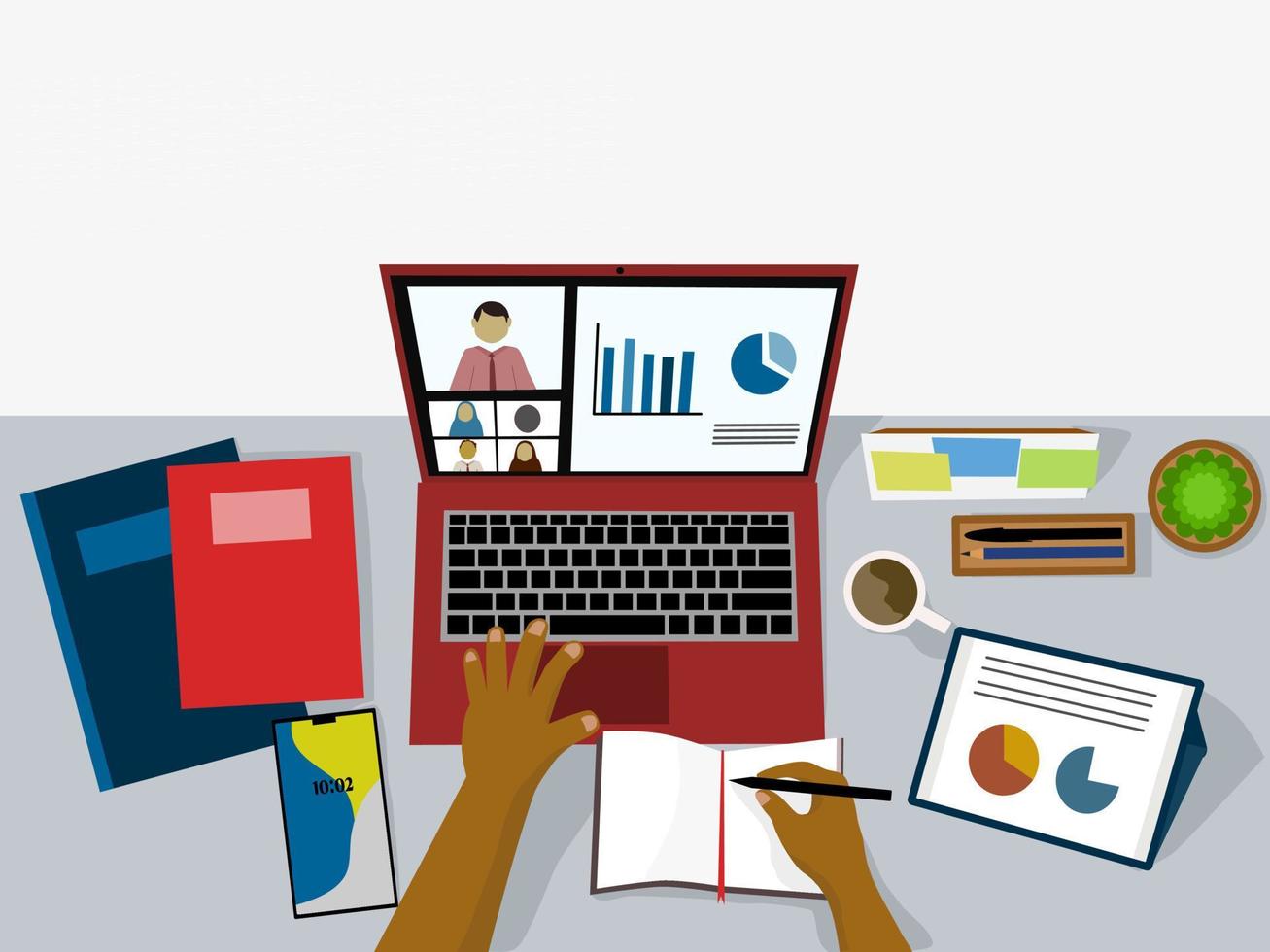 Working desk online meeting vector
