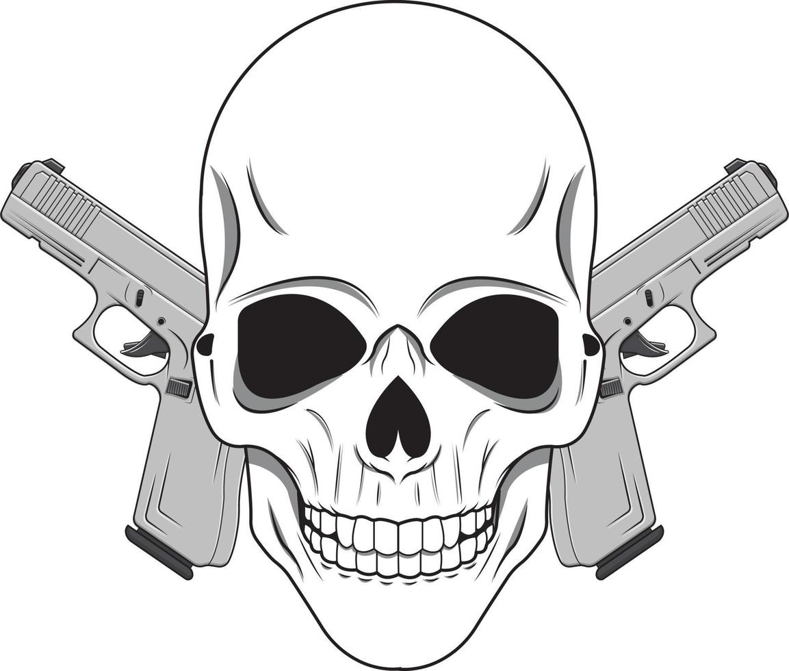 Skull with two pistol vector