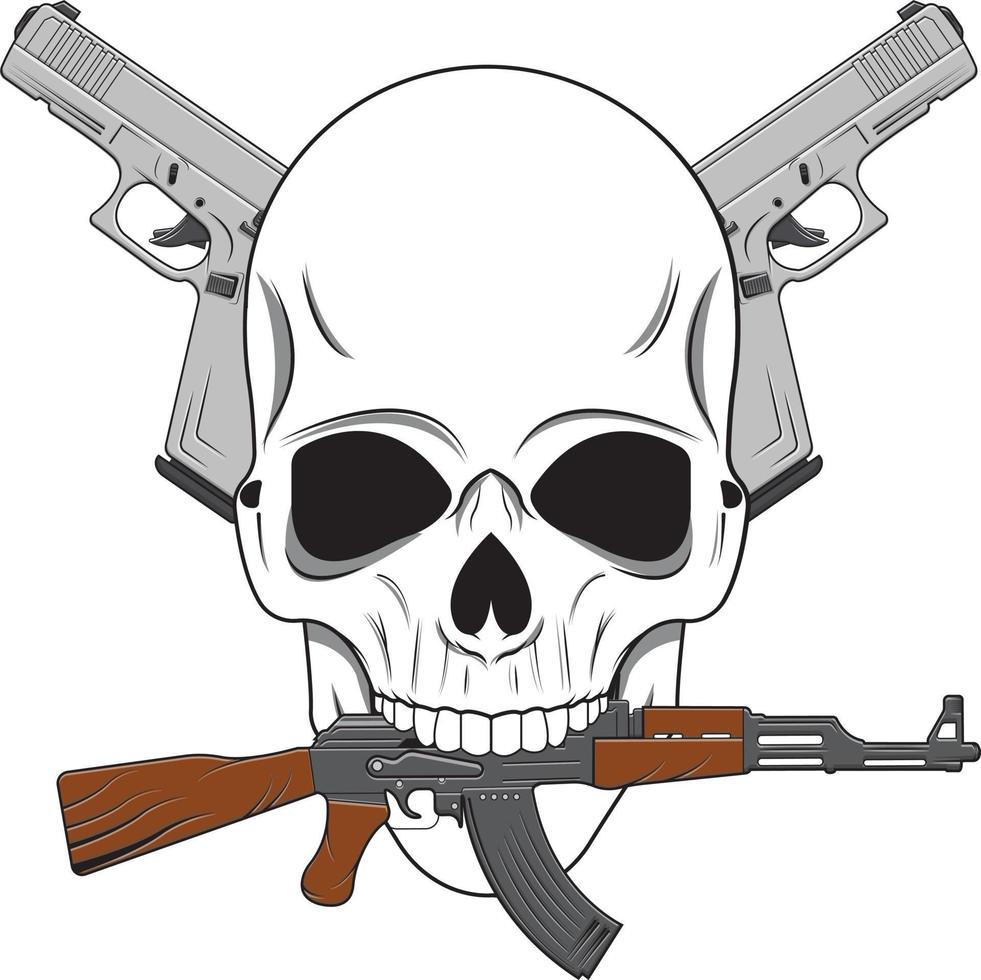 Skull with pistol and ak47 vector