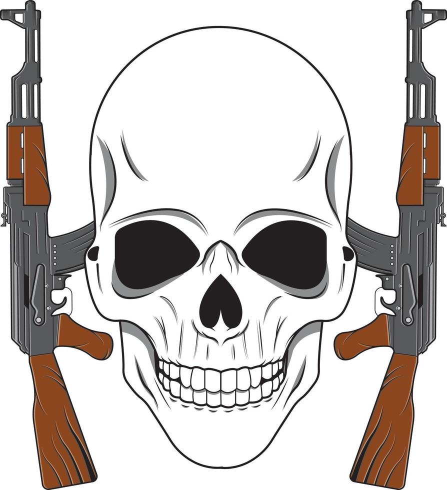 Skull with two ak47 vector