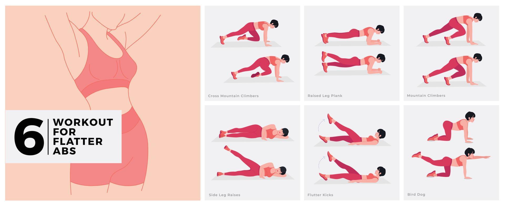 Workout exercises for Flatter Abs. Women doing fitness and yoga exercises. vector