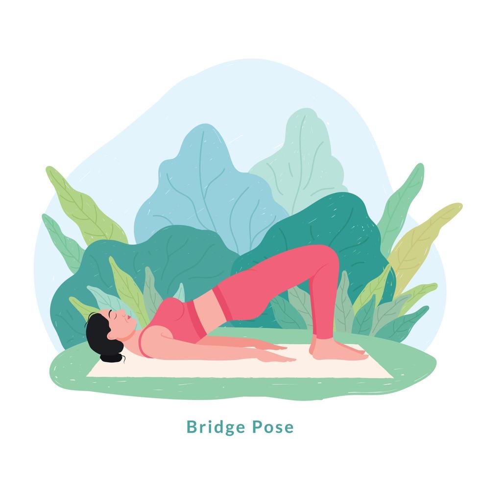 Bridge Yoga pose. Young woman practicing yoga exercise. vector