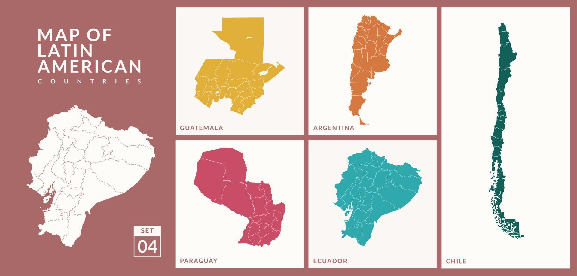 mapas de países latinoamericanos colombia, costa rica, guatemala, nicaragua, ecuador, el salvador, ilustración vectorial. vector