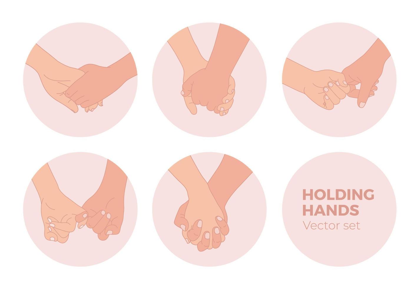 set of Holding hands of lovers or friends. interlocking of hands between pairs or couples. vector