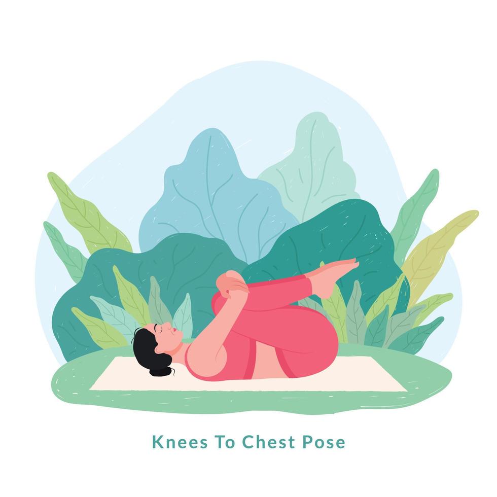 Knees To Chest Yoga pose. Young woman practicing yoga exercise. vector