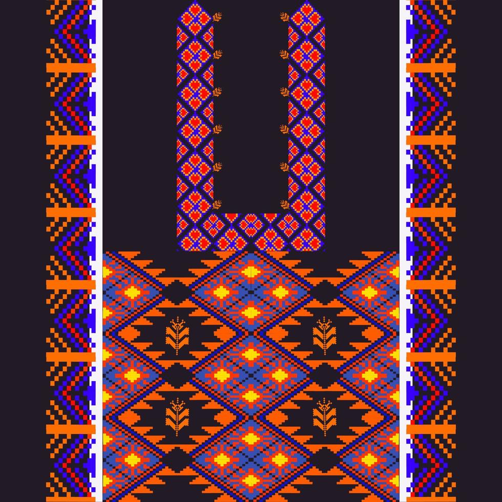 Traditional geometric ethnic embroidered fabric pattern vector