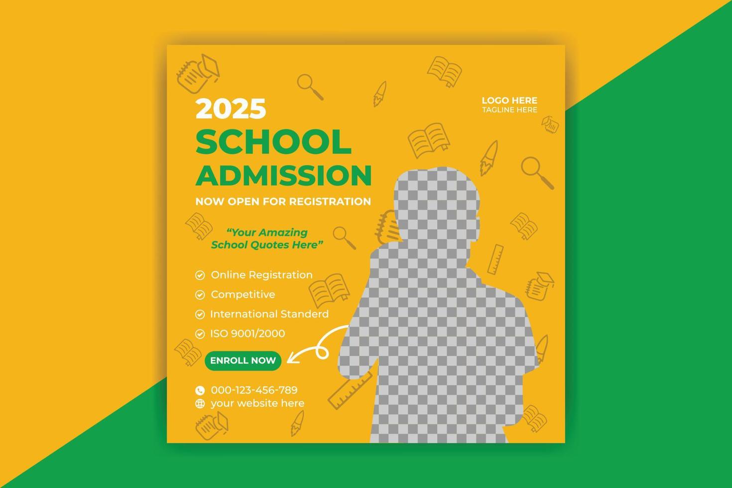 banner de publicación de redes sociales de admisión escolar 2022 vector