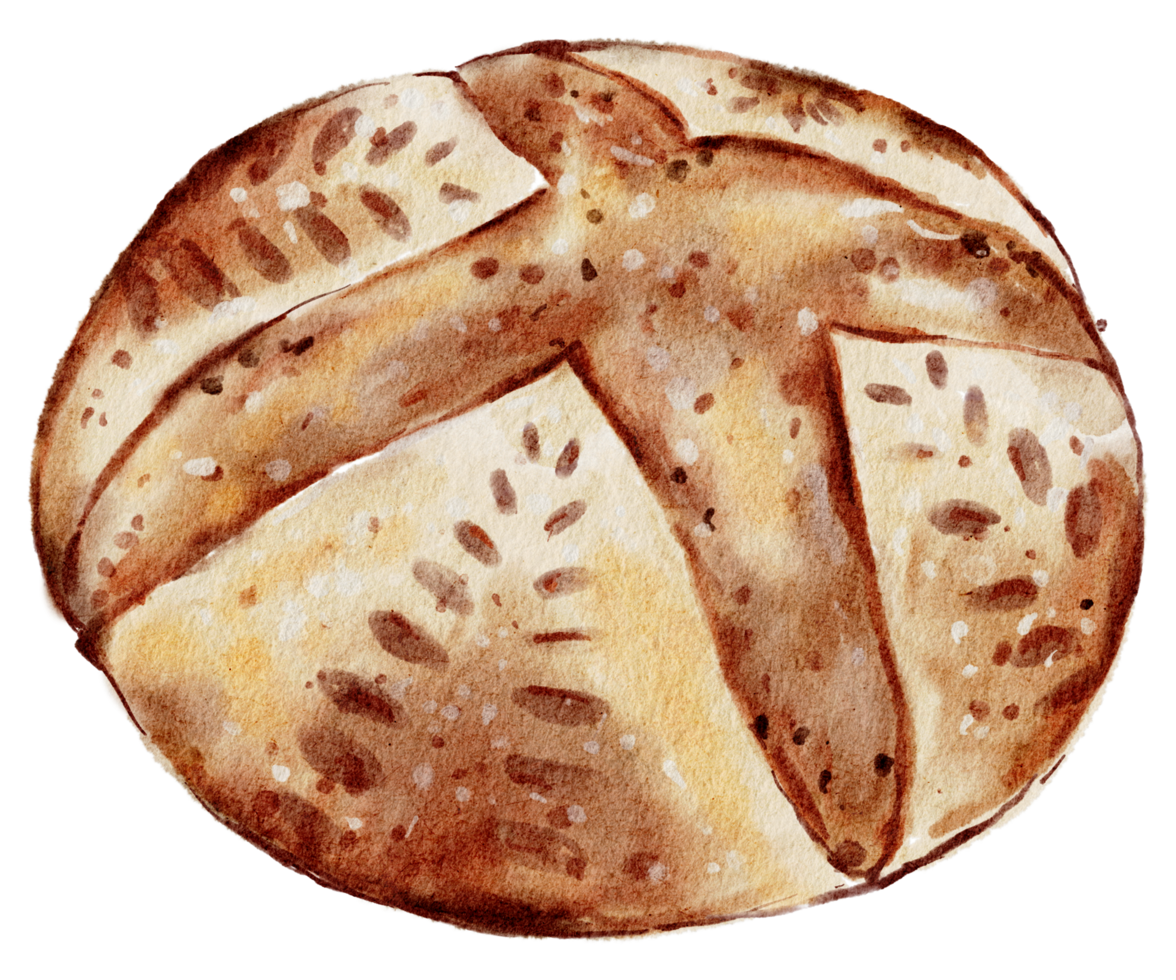 boulangerie aquarelle, pain, tarte, cuire, peinture à la main png