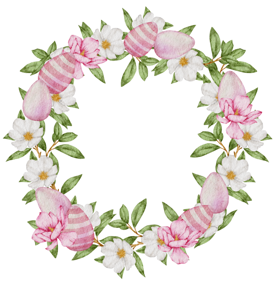 Easter wreath watercolor with Eggs and flower png