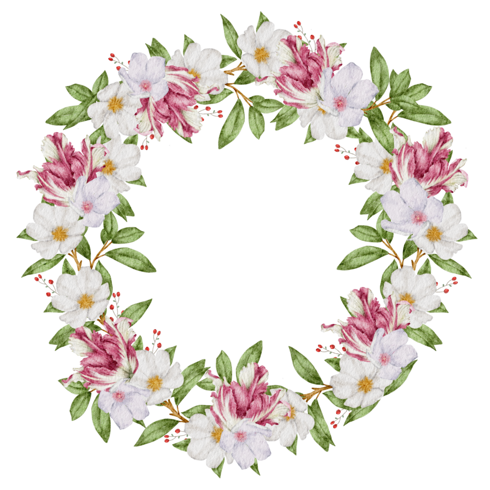 Flower wreath and frame watercolor png