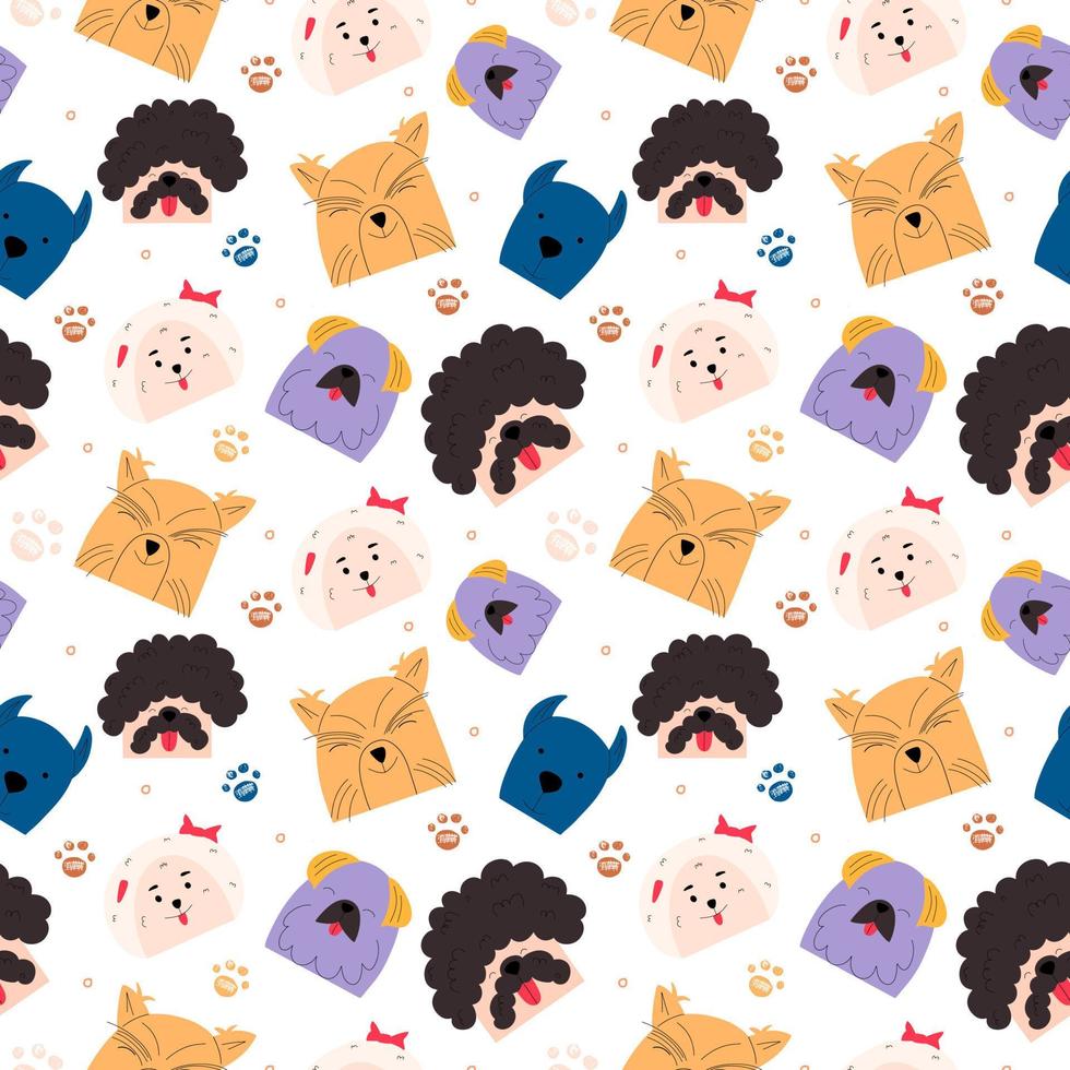 Dog emotion portrait seamless  pattern. Cute dog characters. Vector illustration in a flat style.