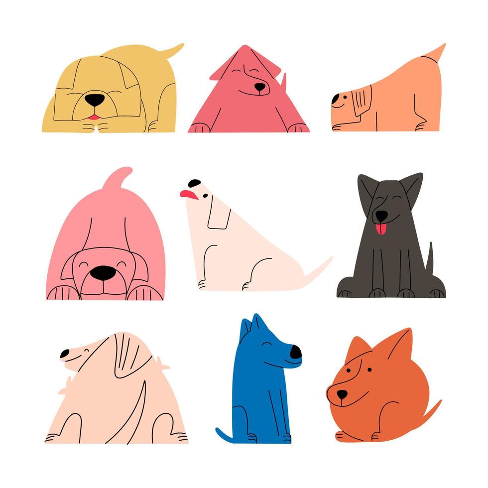 Set of abstract funny dogs. Vector illustration in flat style