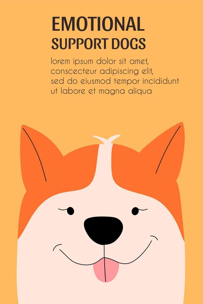 plantilla con un perro para una clínica veterinaria, un animal de servicio de apoyo emocional. ilustración vectorial en un estilo plano. vector