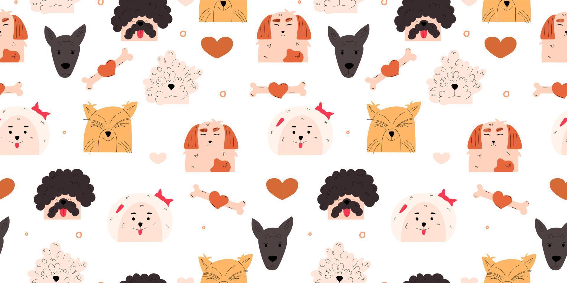 perro emoción retrato de patrones sin fisuras. lindos personajes de perros. ilustración vectorial en un estilo plano. vector