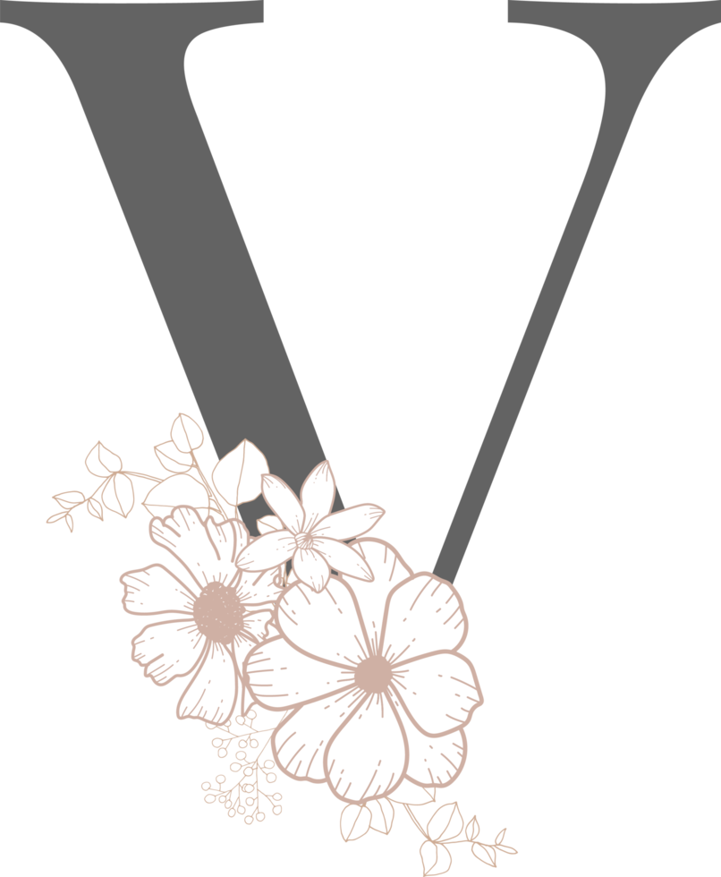 alfabeto com arte de linha de flores png