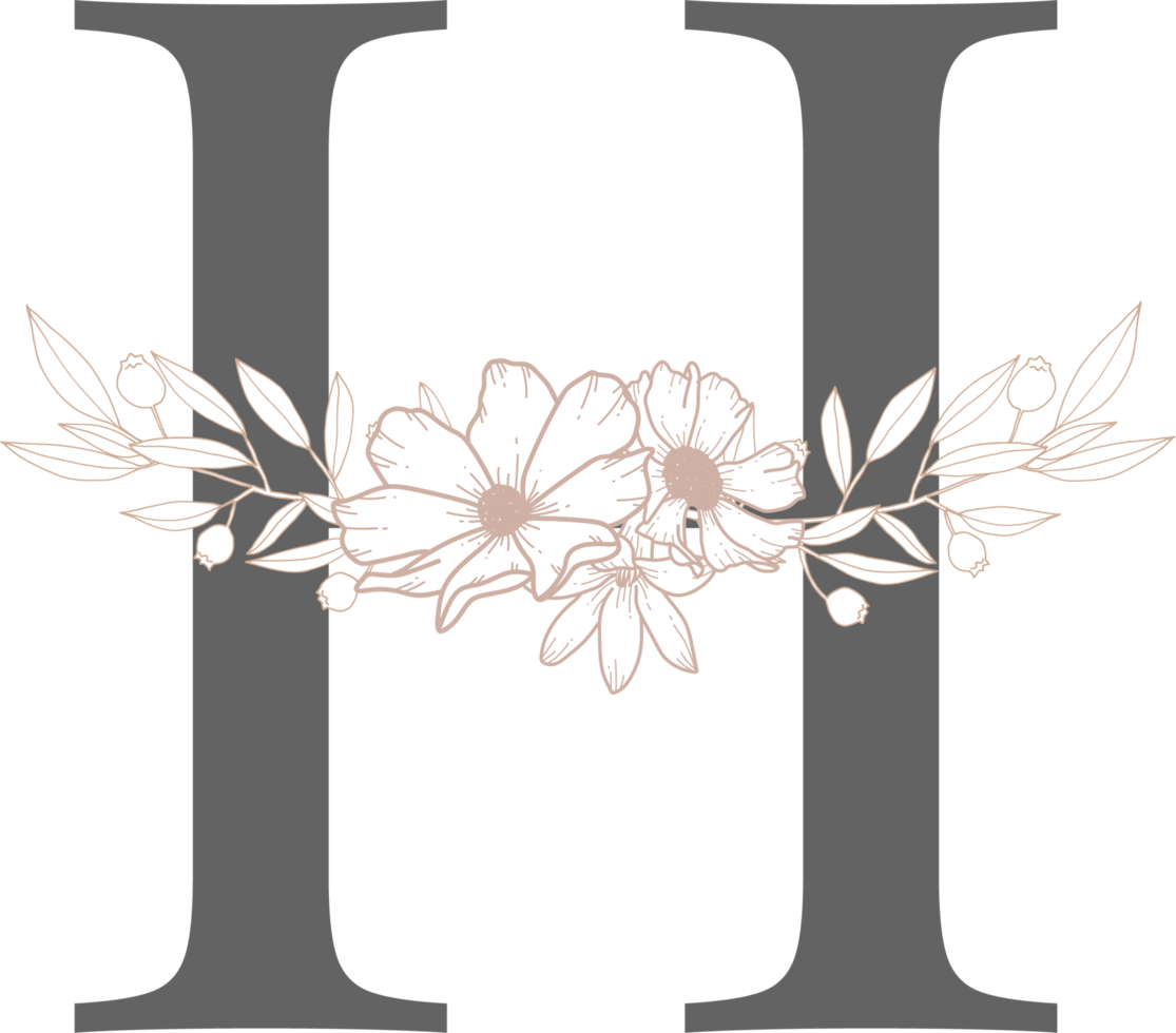 alfabeto com arte de linha de flores png