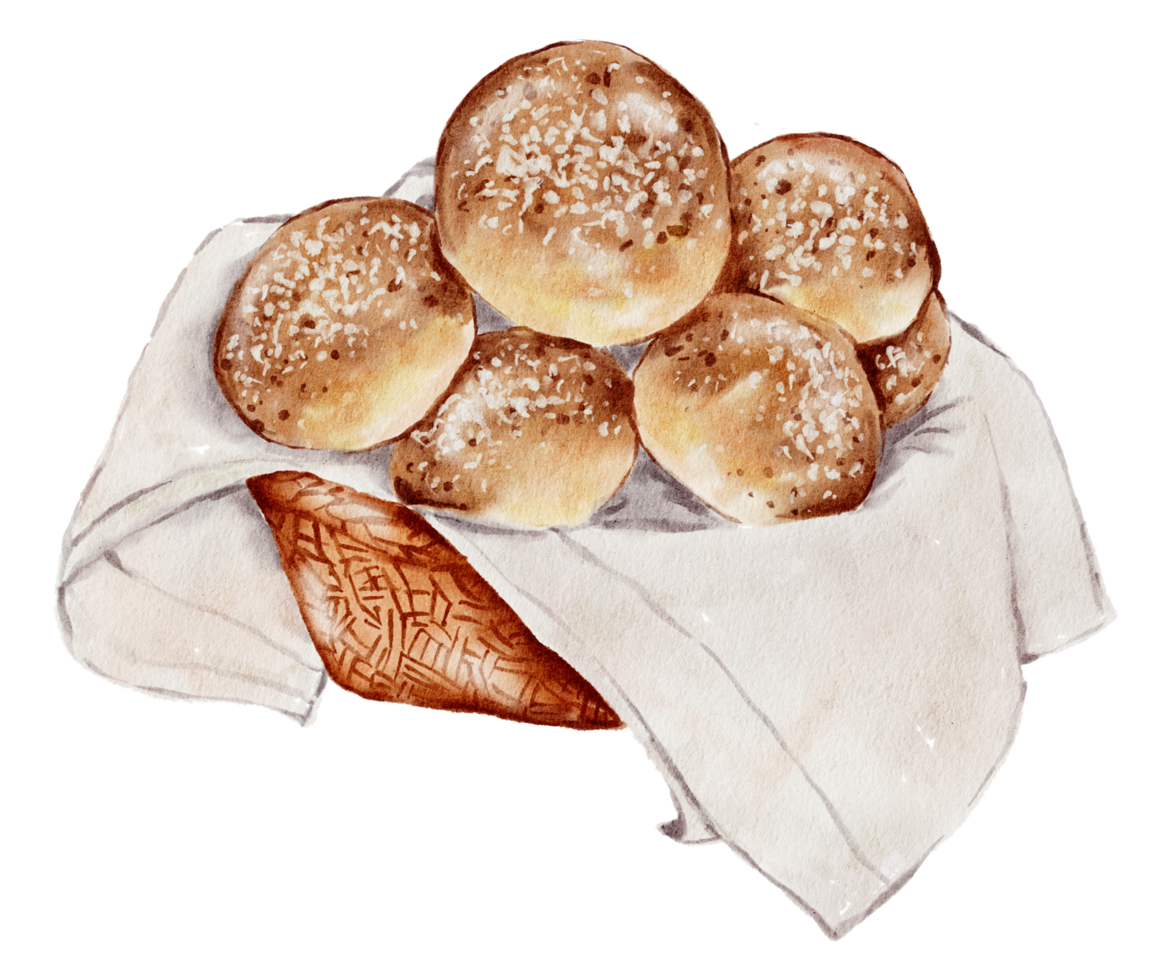 aquarel bakkerij, brood, taart, bakken, handverf png