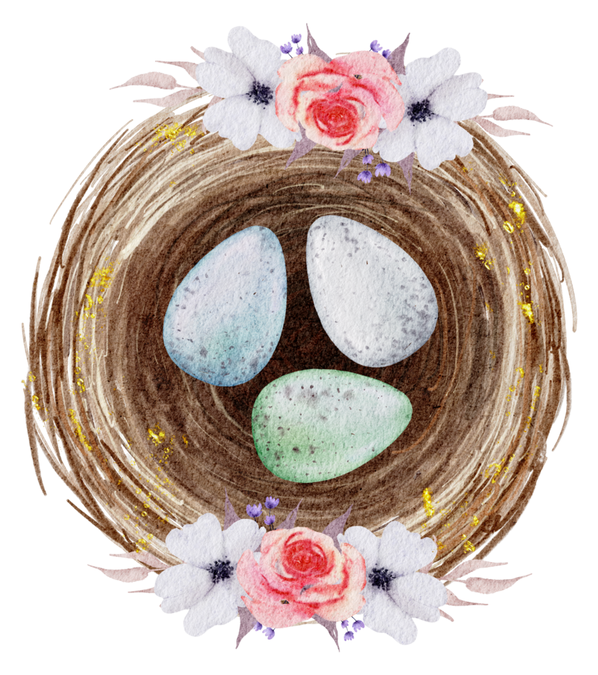 Easter eggs in the nest watercolor png