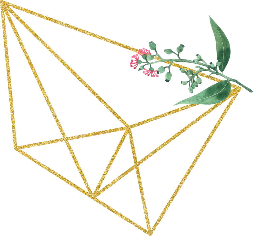 Eucalyptus watercolor with gold geometric png
