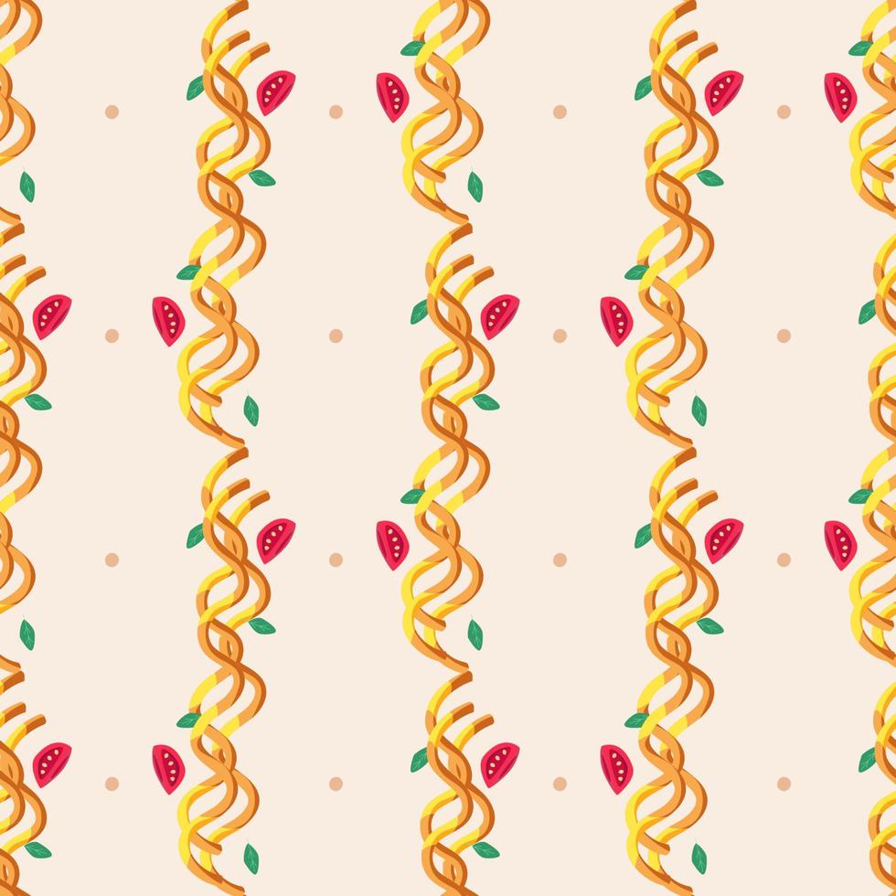 Spaghetti with tomatoes and herbs. Seamless pattern. Vector illustration