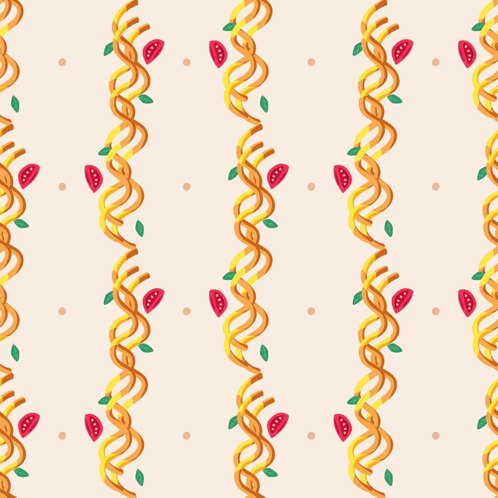 Spaghetti with tomatoes and herbs. Seamless pattern. Vector illustration